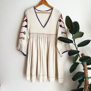 Ulla Johnson Masha Floral Embroidered Silk Dress Size 2 Boho Cottagecore Peasant